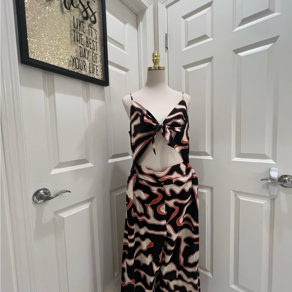 Express Black and Cream Crop Top Jumpsuit